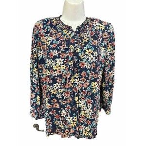 St. Johns Bay Women’s Floral 3/4 Sleeve Pullover Casual Blouse Size Large